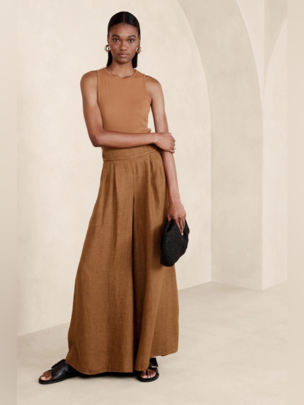 Banana Republic High Rise Linen Wide Leg Pants Warm Clay Brown Size 8